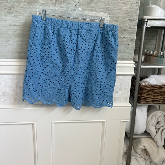 NWT new large Anthropologie ett:twa eyelet shorts blue elastic waist lace - Picture 8 of 12